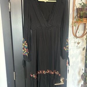 Embroidered Black Maxi Dress